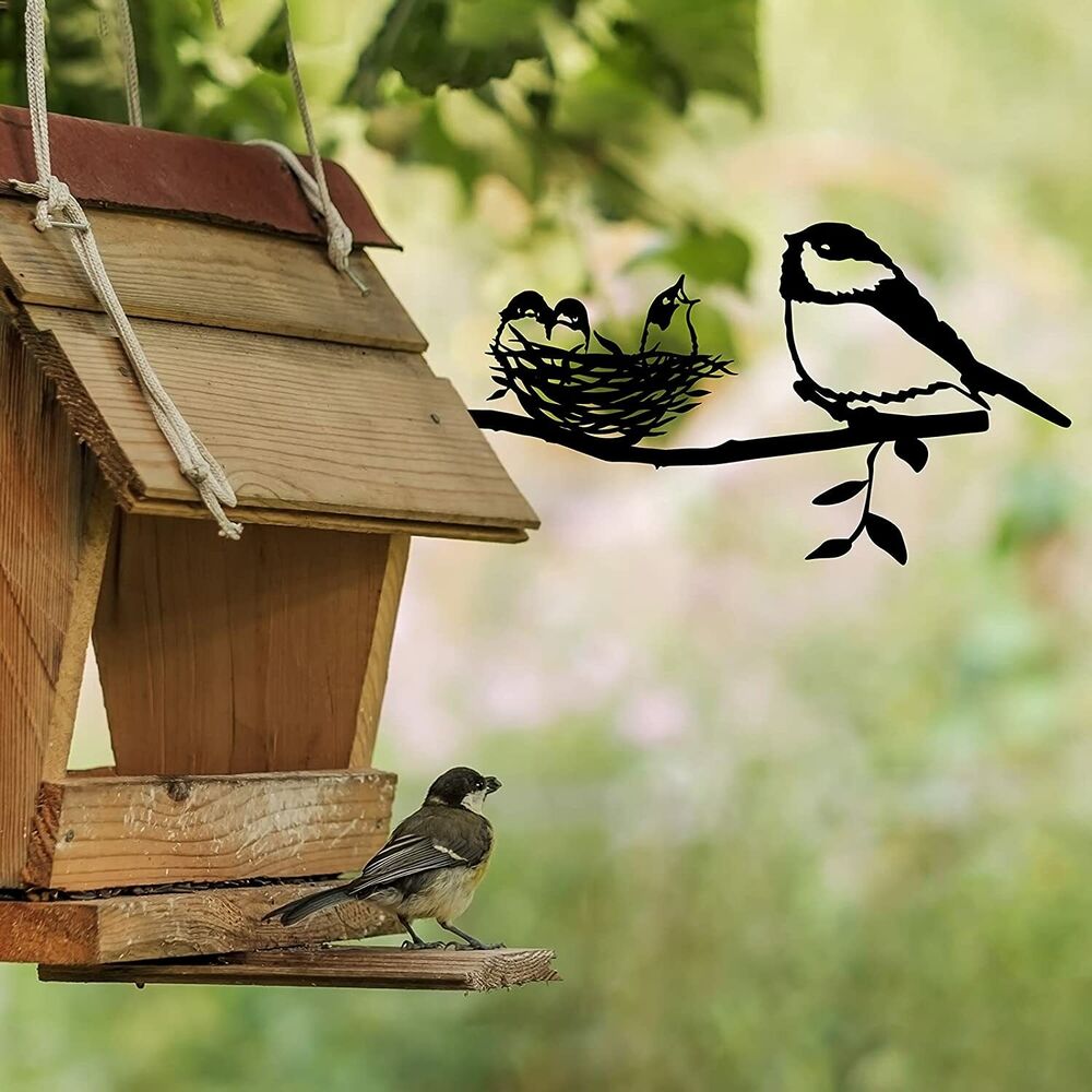 3 PCS Metal Bird Silhouette Wall Art Decor Birds on The Branch Metal Bird Statue