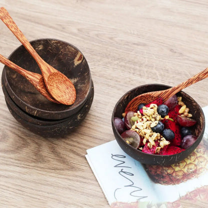 Wooden Bowls 1-5Pcs Natural Coconut Shell Salad Snacks Serveware Tableware Spoon
