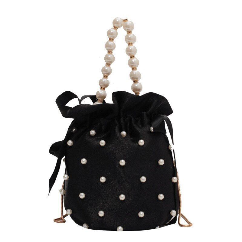 Shoulder Bags Women Ladies Handbag Pearl Silk Female Bucket Crossbody Bag
