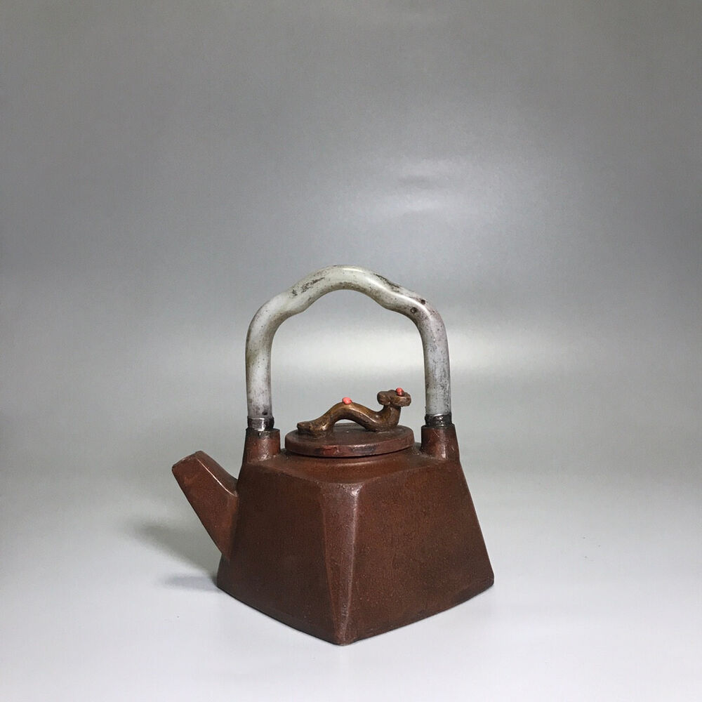 Chinese Yixing Zisha Clay Handmade Exquisite Teapot （方斗镶玉提梁 底款：杨鹏年）