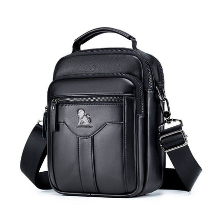 100% Genuine Leather Men's Sling Shoulder/Messenger Bag Double Zipper 8" Handbag