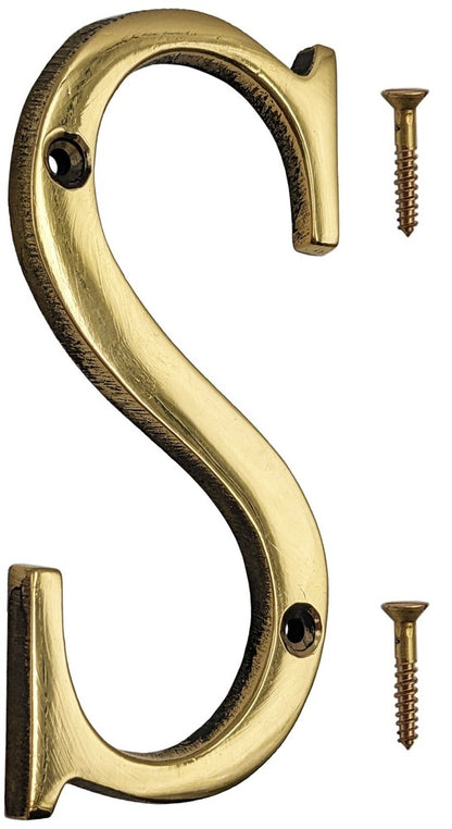 4-inch House Letter with Mounting Screws, Polished Brass, Shiny Gold Color