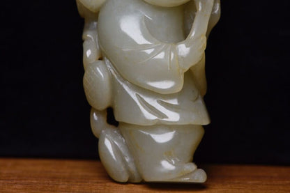 Chinese Natural Hetian Jade Hand Carving Children Statue Exquisite Figurines Art