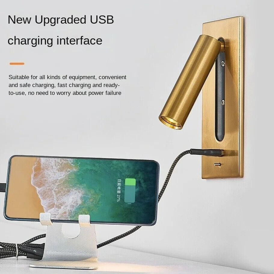 Wall Lamp Aluminum USB Charging Interior Decoration Bedroom Bedside Study Lights