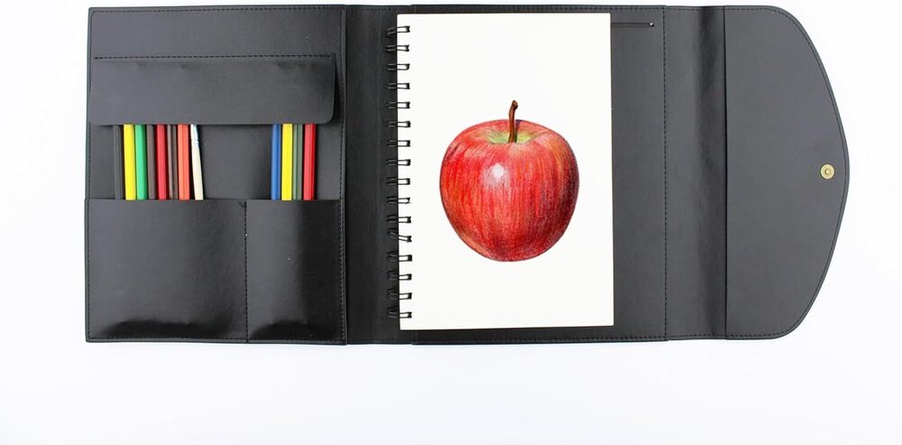 Drawing Book Cover Sketchbook Portfolio with Pencils Leather Artist Bag Gifts