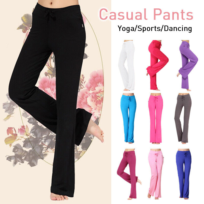 Women Casual Flared Trousers Long Pants Baggy Elastic Yoga Dance Sports Pants