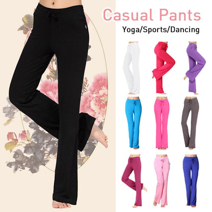 Women Casual Flared Trousers Long Pants Baggy Elastic Yoga Dance Sports Pants
