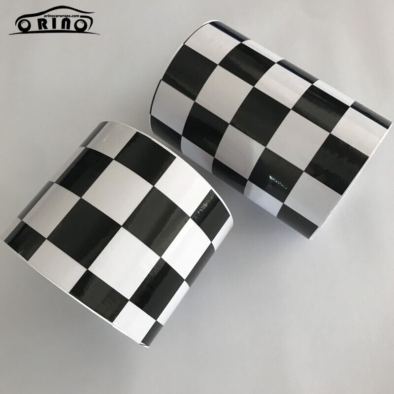 Car Vinyl Film Gloss Black White Checkered Racing Flag Foil Wrap Self Adhesive