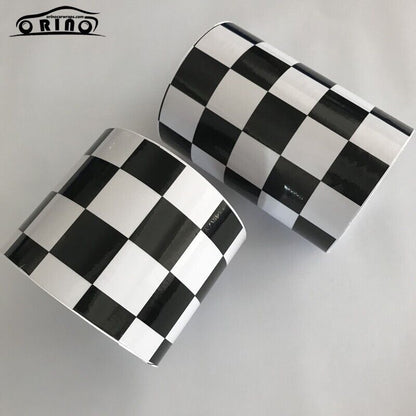 Car Vinyl Film Gloss Black White Checkered Racing Flag Foil Wrap Self Adhesive