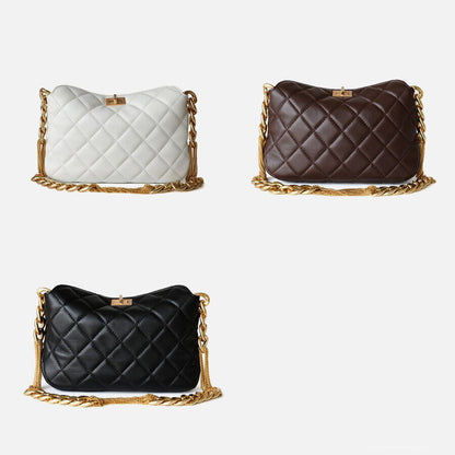 Small Quilted Sheepskin Leather Shoulder Bag Clutch Purse w/ Chain Strap Fashion