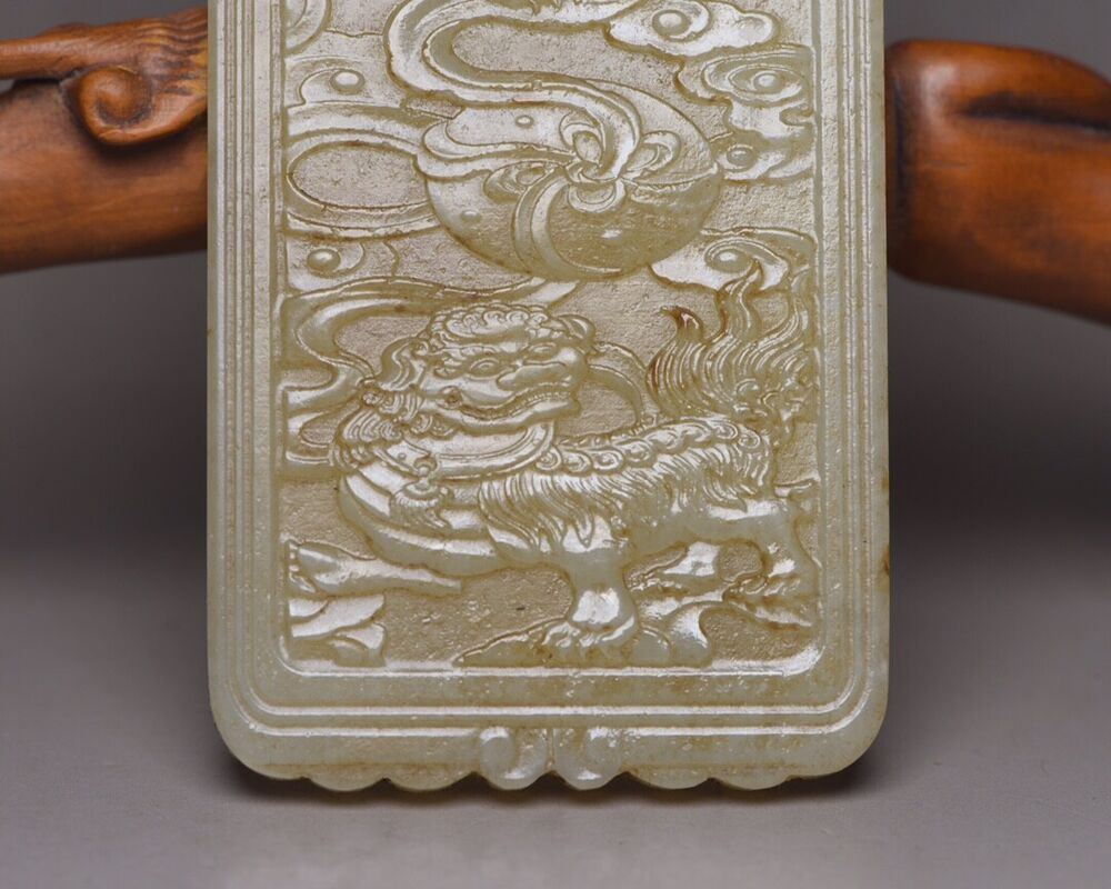 Chinese Natural Hetian Jade Carved Kylin Dragon Statues Lucky Pendant Collection