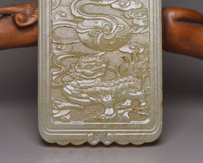 Chinese Natural Hetian Jade Carved Kylin Dragon Statues Lucky Pendant Collection