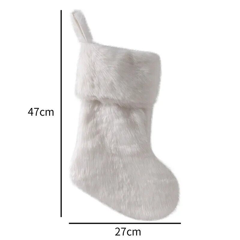 Christmas Decorations White Plush Stocking Gift Bags Fireplace Ornaments 47x27cm