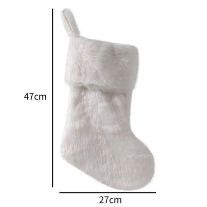 Christmas Decorations White Plush Stocking Gift Bags Fireplace Ornaments 47x27cm
