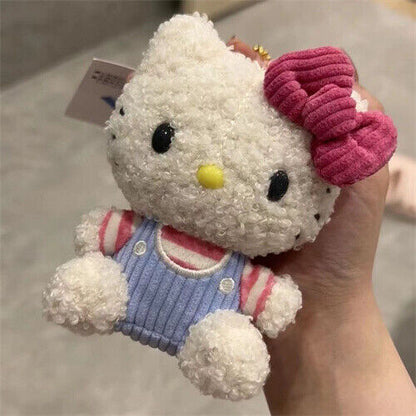 Cute Curly Top Bow Hello Kitty Doll Pendant Keychain Sof Bag Backpack Key Chain