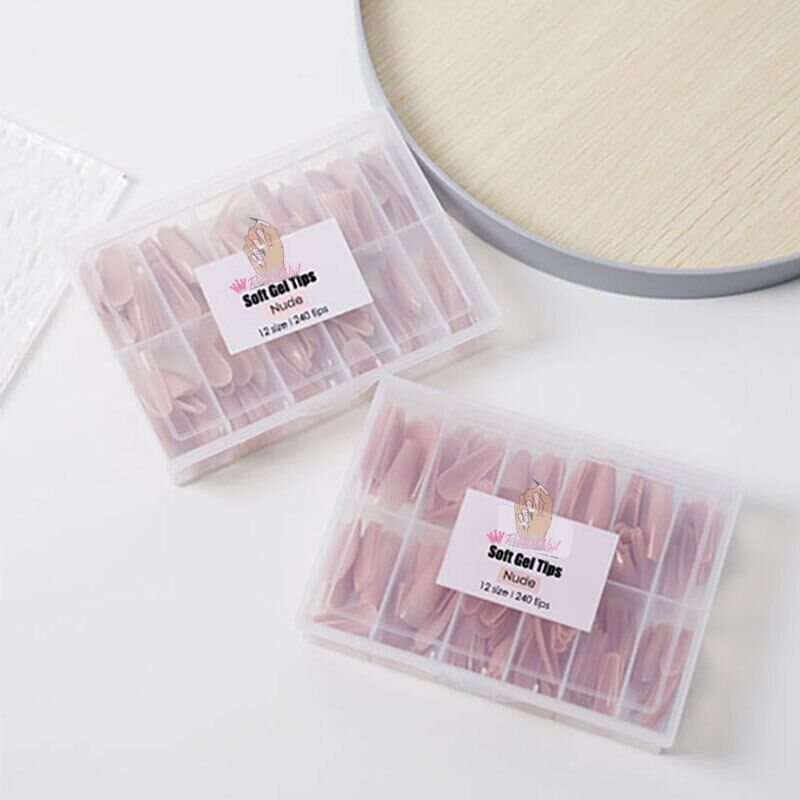 False Nail Tips Art 240Pcs Soft Gel Coffin Natural Extension Full Cover Press On