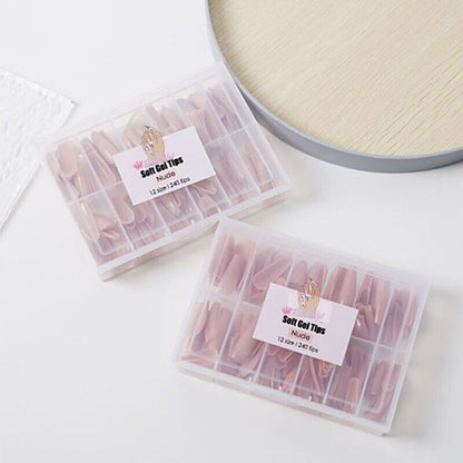 False Nail Tips Art 240Pcs Soft Gel Coffin Natural Extension Full Cover Press On