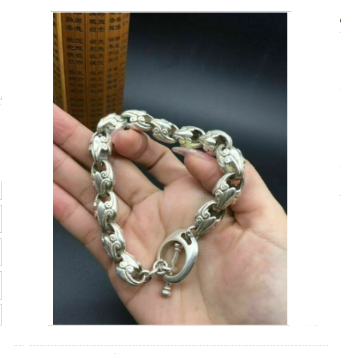 Asian chinese old miao silver hand cast dog statue bracelet jewel cool gift