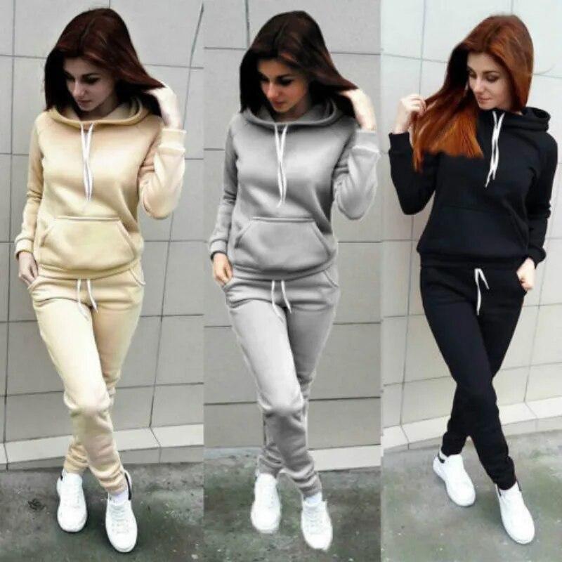 Set De Chándal De Moda Para Mujeres Sudadera Con Capucha Y Pantalones Deportivos