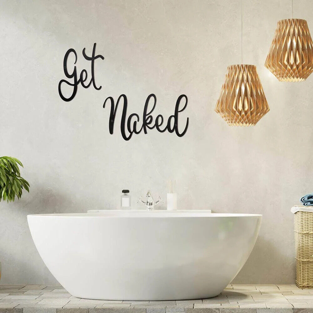 1pc Get Naked Words Wall Art Letter Signs Black Cutout Metal Plaque Decoration
