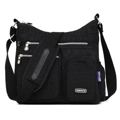 Nylon Shoulder Bag Multi Zipper Pocket Messenger Purse Waterproof 30*12*28CM Bag