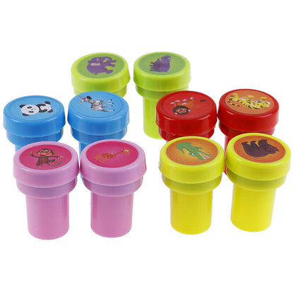 10Pc animal Self-ink Stamps Goody Bag Pinata Fillers Kids Birthday Party Fav3-ca