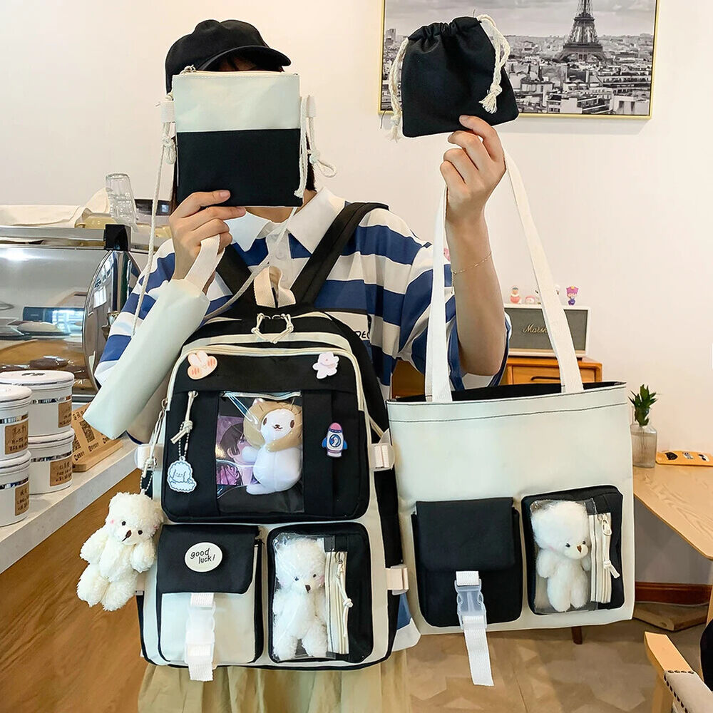 5pcs/set Women Backpack Bookbags Teenage Student School Bag Travel Rucksack