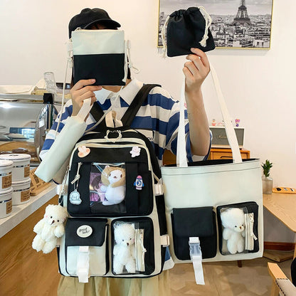 5pcs/set Women Backpack Bookbags Teenage Student School Bag Travel Rucksack