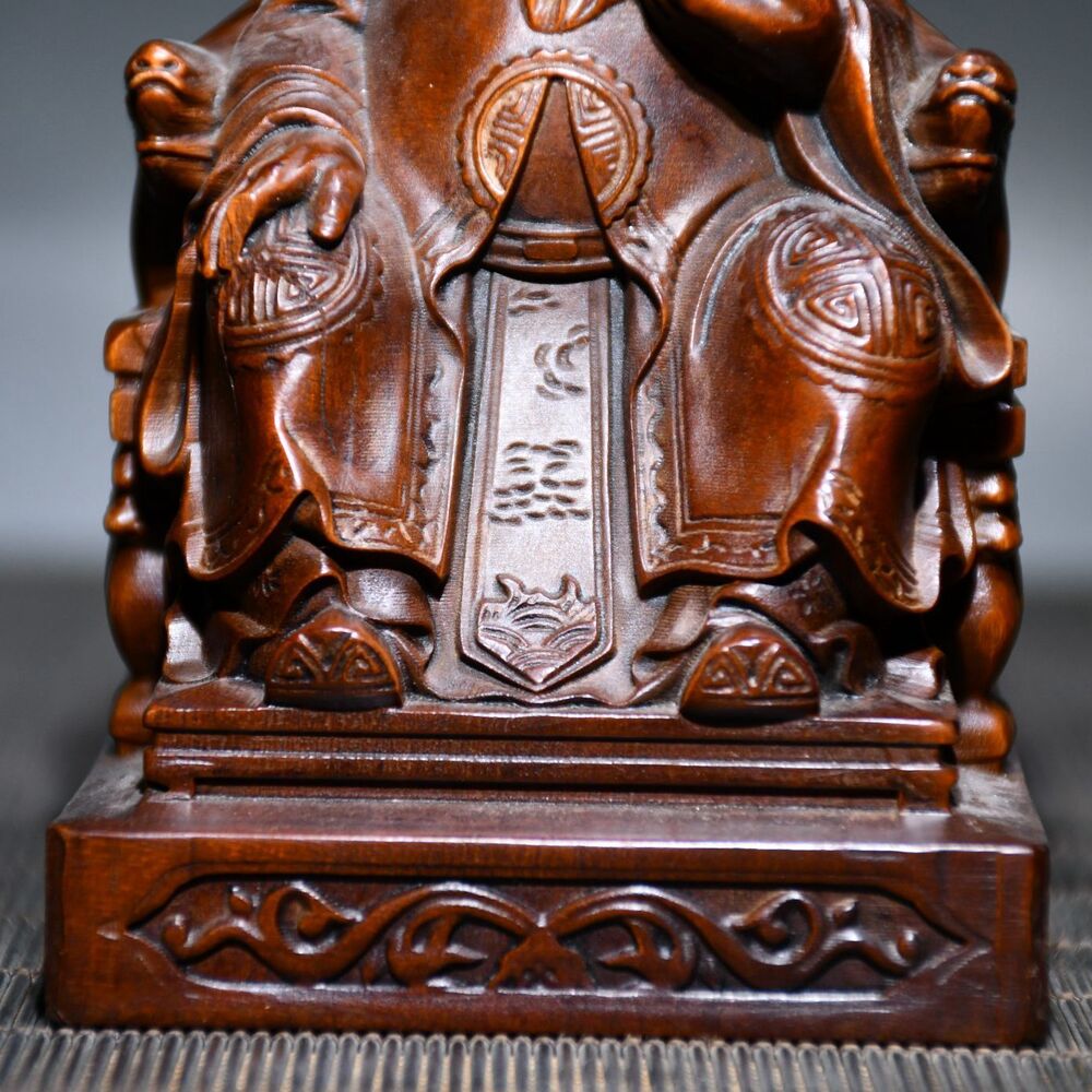 Vintage Chinese Boxwood Carving Mammon Statue Ornaments Wooden Figurine Artwork