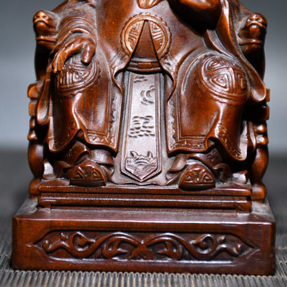 Vintage Chinese Boxwood Carving Mammon Statue Ornaments Wooden Figurine Artwork