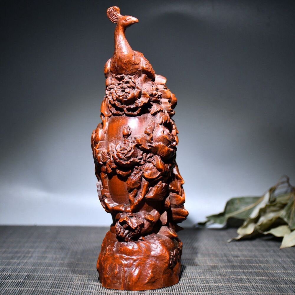 Collection Chinese Wooden Carved Exquisite Peacock Statue Sculpture Ornament Art