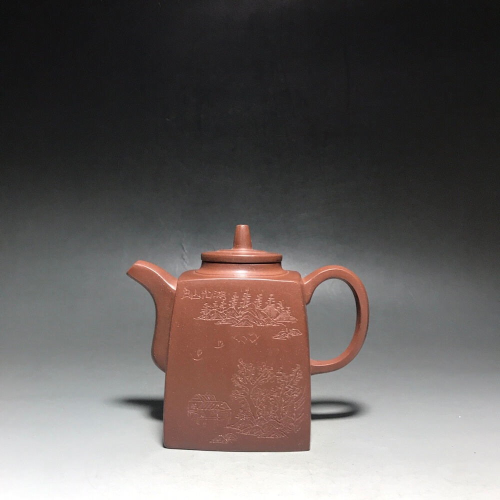 Chinese Yixing Zisha Clay Handmade Exquisite Teapot（刻扁钟 底款：方开明）