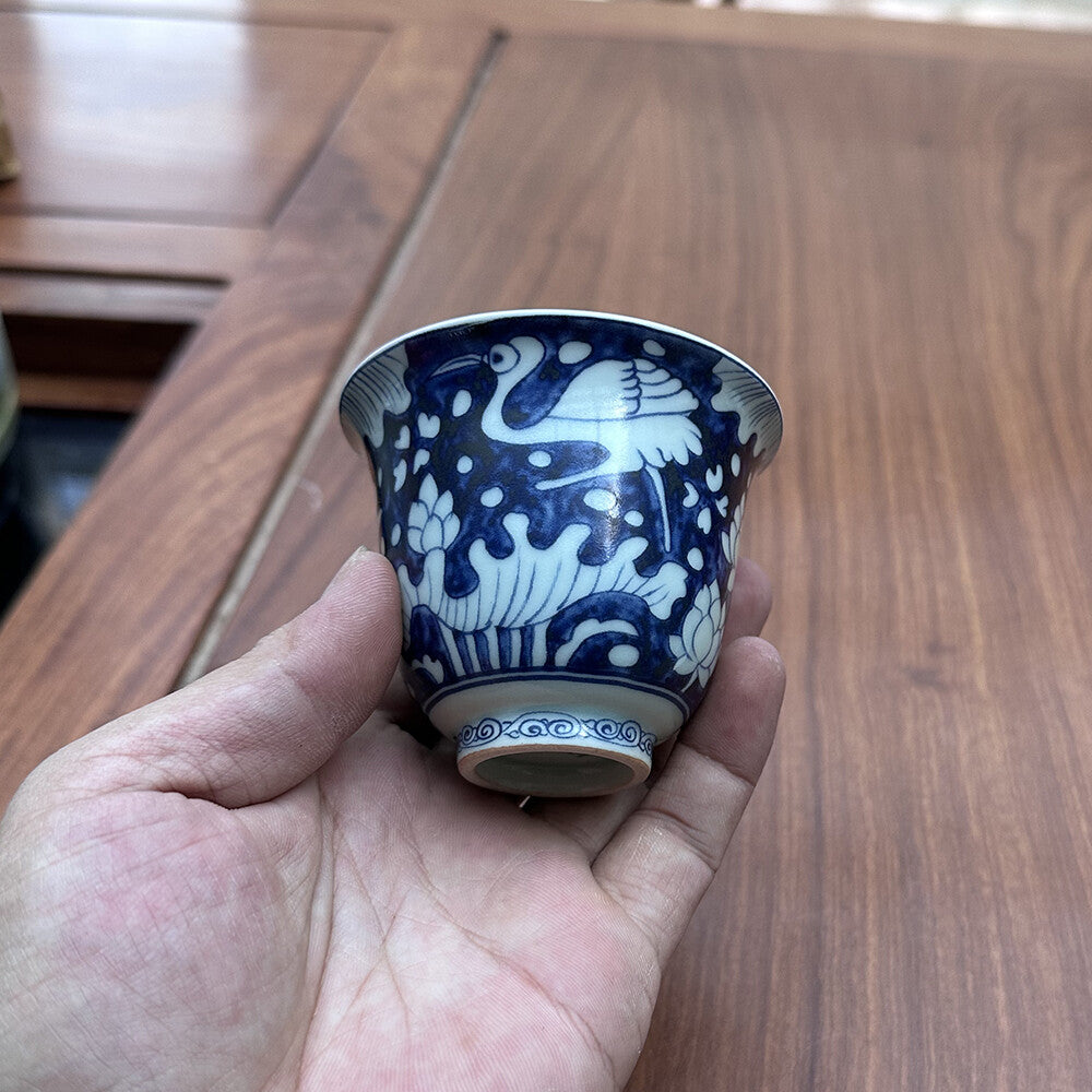 Jingdezhen Handmade Wood Kiln Blue Hat Bowl Tea Bowl Jar Carrying Kung Fu Teacup -