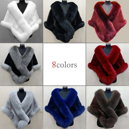 Women Luxury Fluffy Faux Fur Shawl Bridal Wedding Evening Cape Warm Dress Stole