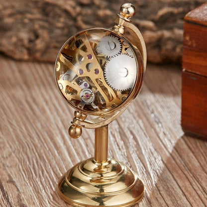 Pocket Watch Alloy Globe Shaped Golden Mechanical Hand Wind Unique Desk Ornament