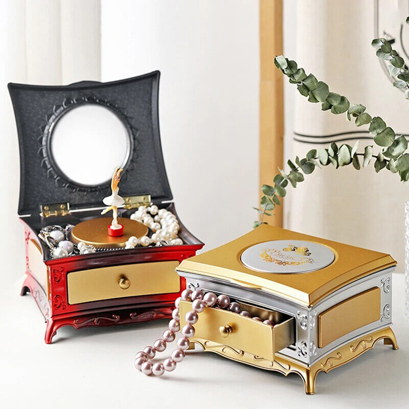 Music Box Plastic Classic Rotating Ballerina Piano Jewelry Holders 16x13.6x9.1cm