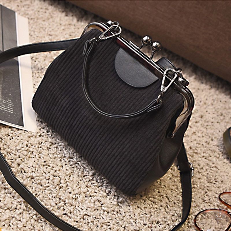 Canvas Clip Synthetic Leather Bag Shoulder Purse Shell Crossbody Bags 19*9*17CM