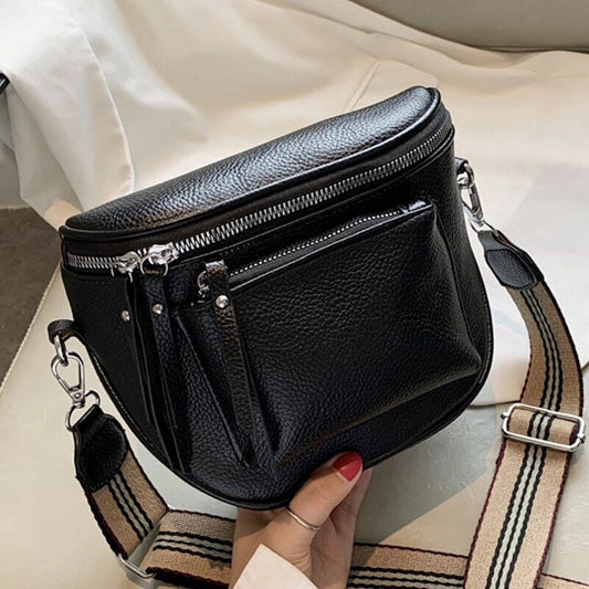 Crossbody Bag Pu Leather Bags Ladies Zipper Wide Shoulder Woman Bag Female Bags