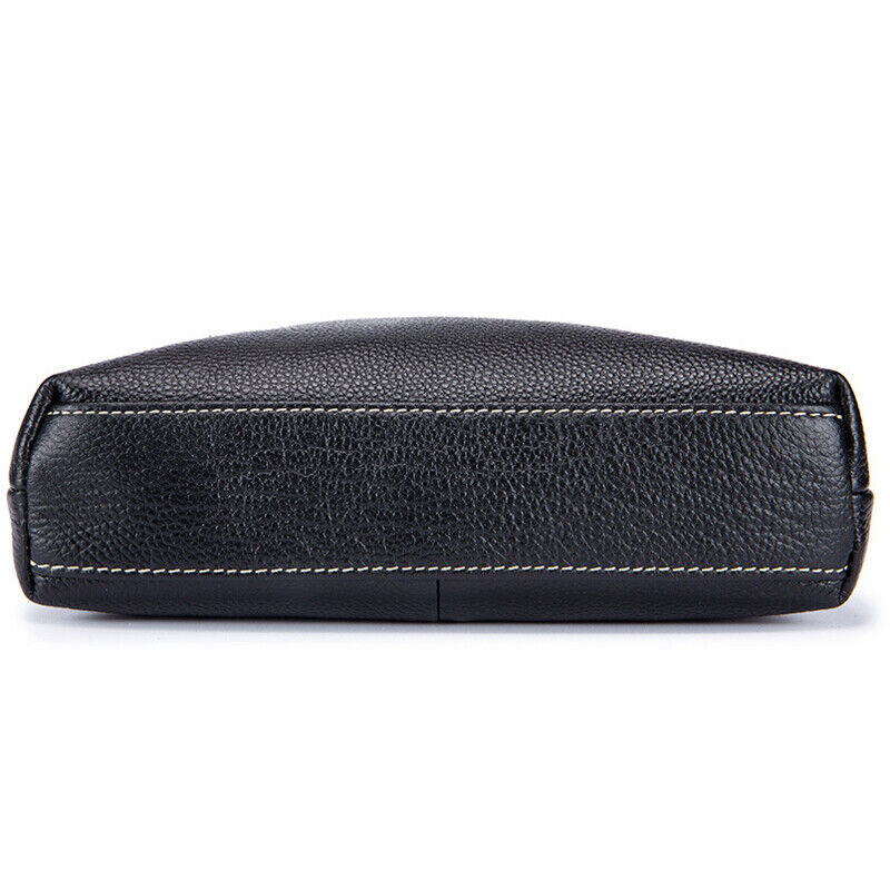 100% Genuine Leather Men's Sling Shoulder Bag Black Litchi Leather Crossbody Bag