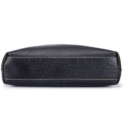 100% Genuine Leather Men's Sling Shoulder Bag Black Litchi Leather Crossbody Bag