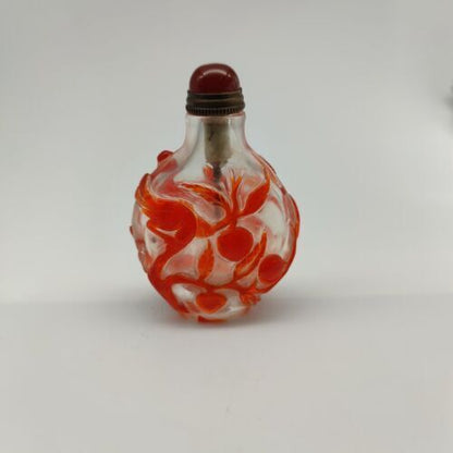 Chinese Old Beijing Glaze Carved Flowers And Birds Snuff Bottle Collectibles Art