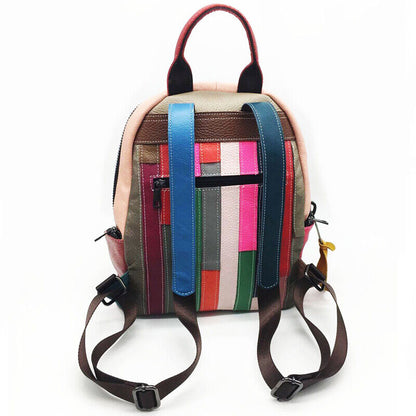 New Designer Cow Leather Colorful Floral Patchwork Women's Backpack Travel Bag