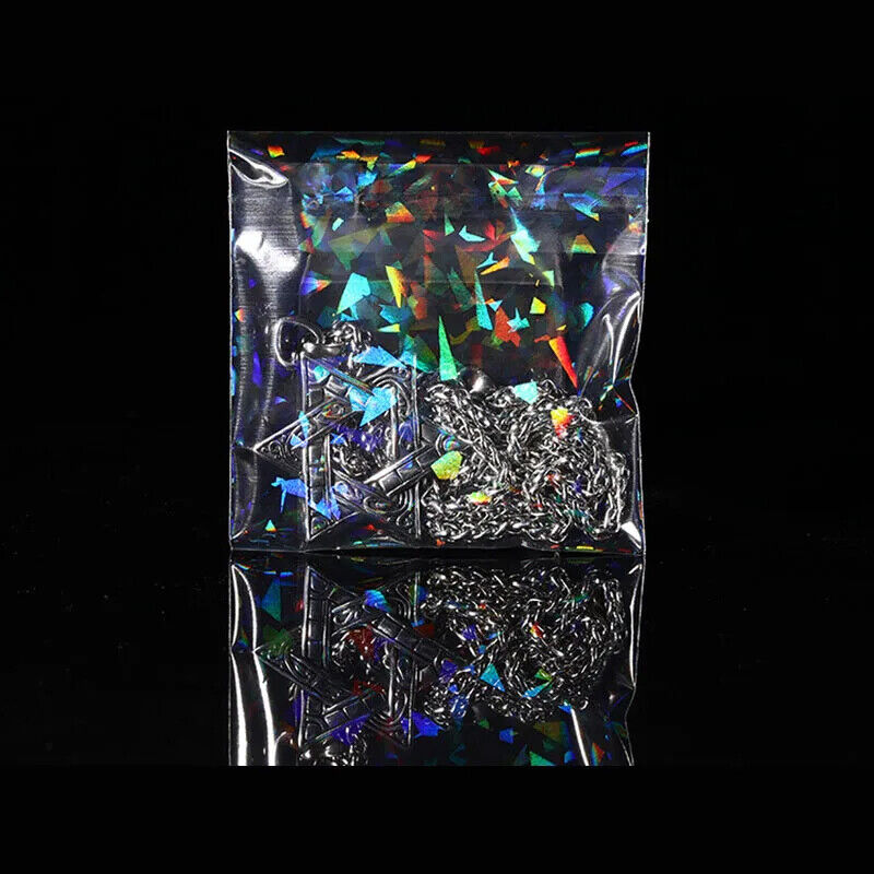 Jewelry Plastic Pouch 50Pcs Transparent Laser Fragment Retail Self-Adhesive Bags