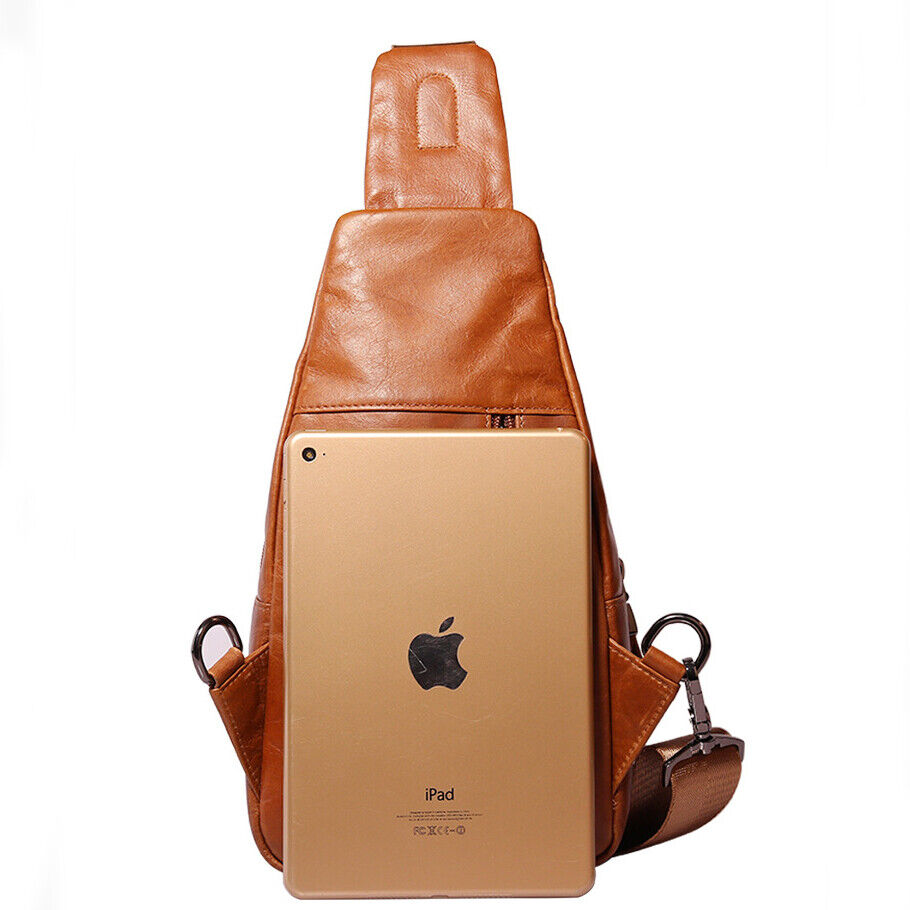 Cowhide Leather Casual Sling Bag Vintage Genuine Leather Crossbody Bag for Men