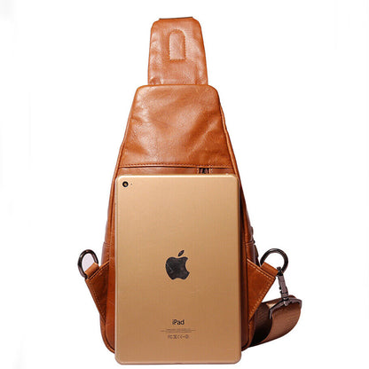 Cowhide Leather Casual Sling Bag Vintage Genuine Leather Crossbody Bag for Men