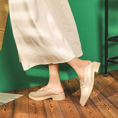 Leather Shoes Women Flats Slip on Loafers Brogue Shoes Thick Heel Oxfords