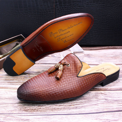 Half Shoes Men Genuine Leather Brown Blue Black Shoes Mens Fashion