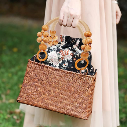 PH PandaHall Wooden Beaded Bag Handles, 2pcs Nylon Rope Purse Blanched Almond