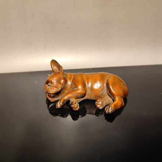 vintage carved wooden naughty little dog statue wood mini gift home desk decor