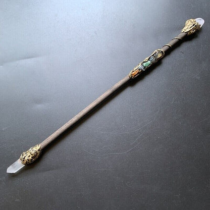 Witch Magic Sticks Clear Quartz Point Crystal Scepter Fairy Wand Props 35cm Wood